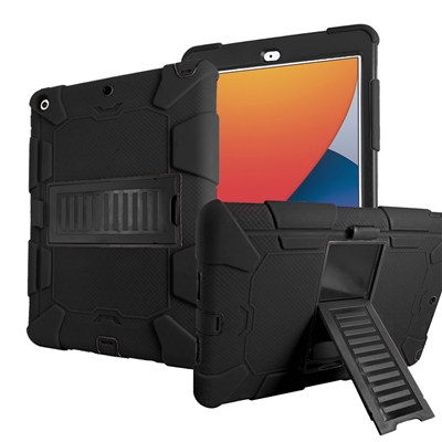 Apple iPad 7/8/9th Gen 10.2" Heavy Duty Kickstand Protective Cover Case With Pen Holder Black / Black