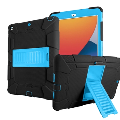 Apple iPad 7/8/9th Gen 10.2" Heavy Duty Kickstand Protective Cover Case With Pen Holder Black / Blue