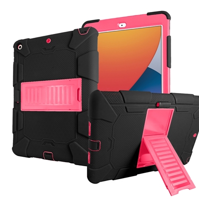 Apple iPad 7/8/9th Gen 10.2" Heavy Duty Kickstand Protective Cover Case With Pen Holder Black / Hot Pink