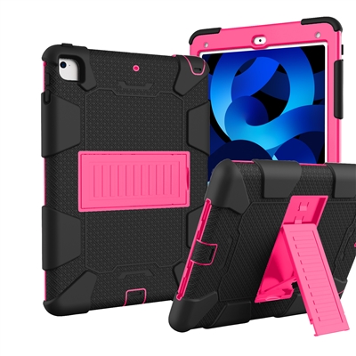 Apple iPad 5th Gen 9.7" 2017/2018 Heavy Duty Kickstand Protective Cover Case With Pen Holder Black / Hot Pink