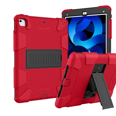 Apple iPad 5th Gen 9.7" 2017/2018 Heavy Duty Kickstand Protective Cover Case With Pen Holder Red / Black