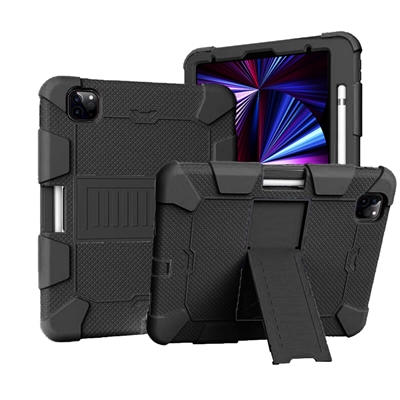 Apple iPad Air 4/iPad Pro 11 (2020) Heavy Duty Kickstand Protective Cover Case With Pen Holder Black / Black