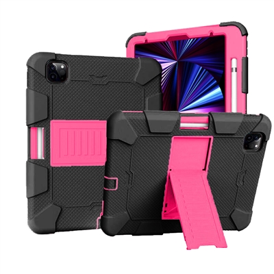 Apple iPad Air 4/iPad Pro 11 (2020) Heavy Duty Kickstand Protective Cover Case With Pen Holder Black / Hot Pink