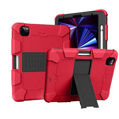 Apple iPad Air 4/iPad Pro 11 (2020) Heavy Duty Kickstand Protective Cover Case With Pen Holder Red / Black