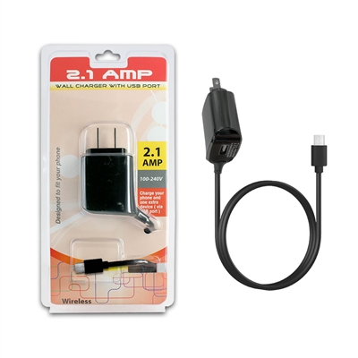 2.1 A MICRO USB HOME Charger with Extra USB Black