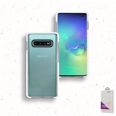 Samsung Galaxy S10 Plus/ S10+ Crystal Clear With Color bumper TECH Style Case TPU06- White