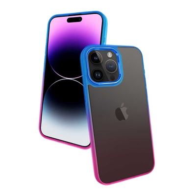 iPhone 14 6.1" GRADIENT TPU CASE WITH CHROME BUTTON & CAMERA BLUE TO PINK