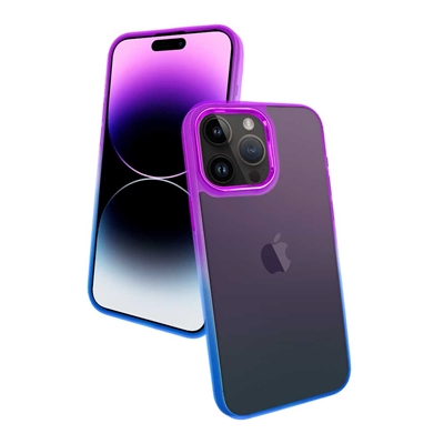 iPhone 14 PLUS 6.7" GRADIENT TPU CASE WITH CHROME BUTTON & CAMERA PURPLE TO BLUE