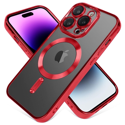 IPHONE 15 PLUS WIRELESS CHARGING TPU CASE WITH CHROME EDGE & CAMERA COVER RED