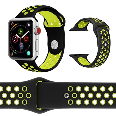 38/40/41MM SILICON SPORT IWATCH BAND BLACK / YELLOW GREEN