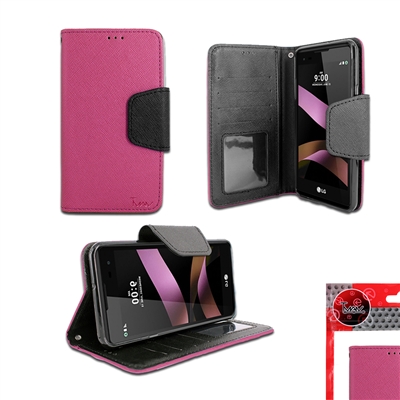LG TRIBUTE HD / LS676 Leather Wallet Case HOT PINK