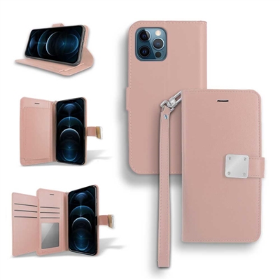 iPhone 13 Pro Max (6.7") Double Folio Flip Leather Wallet Case with Extra Card Slots WC05 Rose Gold