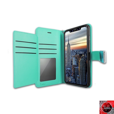 Apple iPhone Xs Max Leather Double Wallet Cover Case WC05 Teal