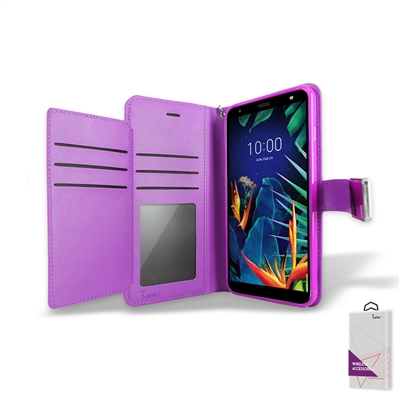 LG K40/ LM-X420 Double Leather Wallet Case WC05 Purple