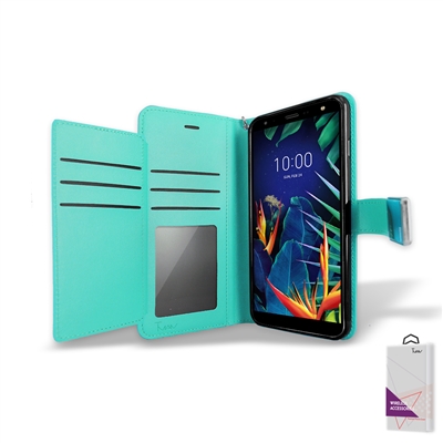 LG K40/ LM-X420 Double Leather Wallet Case WC05 Teal