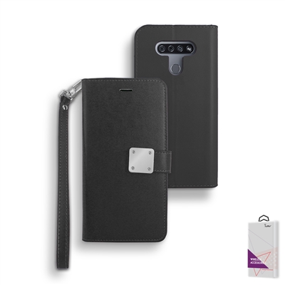 LG K51 Double Leather Wallet Case WC05 Black
