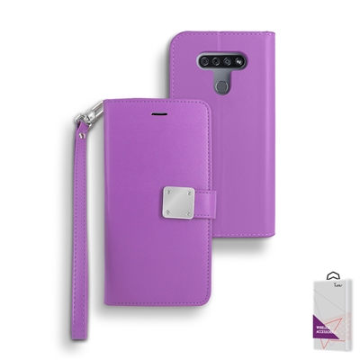 LG K51 Double Leather Wallet Case WC05 Purple