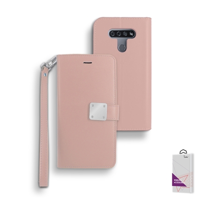 LG Stylo 6 Double Leather Wallet Case WC05 Rose Gold