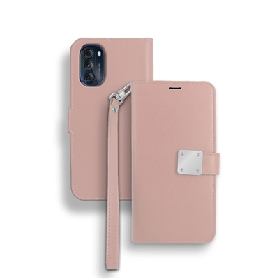 Motorola MOTO G 5G (2022) Double Leather Wallet Case WC05 Pink Glod