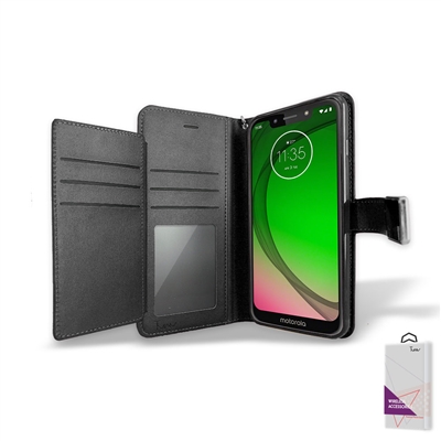 Motorola Moto G7 Play /XT1952 Double Wallet Folio Cover Case with Extra Card Slots WC05 Black