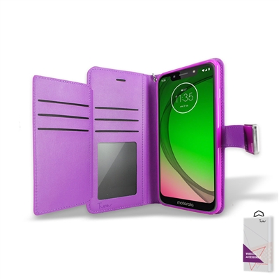 Motorola Moto G7 Play /XT1952 Double Wallet Folio Cover Case with Extra Card Slots WC05 Purple