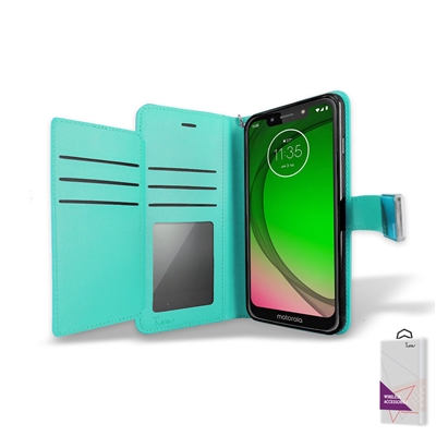 Motorola Moto G7 Play /XT1952 Double Wallet Folio Cover Case with Extra Card Slots WC05 Teal
