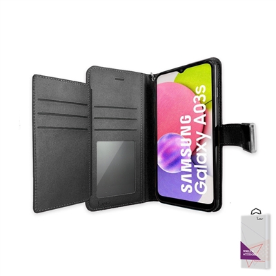 Samsung Galaxy A03S Wallet Case Double Fold with Extra Card Slots WC05 Black