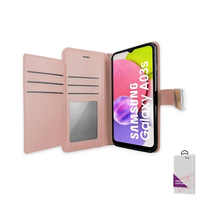 Samsung Galaxy A03S Wallet Case Double Fold with Extra Card Slots WC05 PINK GOLD