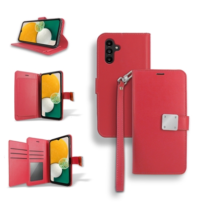 Samsung Galaxy A14 5G Wallet Case Double Fold with Extra Card Slots WC05 Red