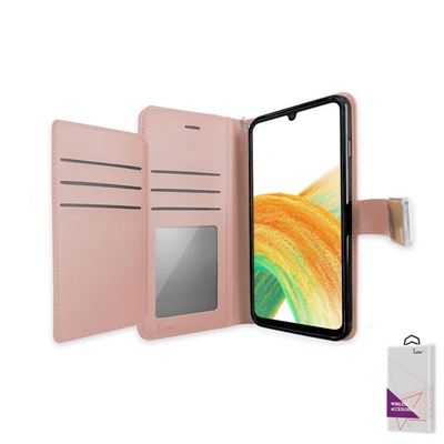 Samsung Galaxy A33 5G Wallet Case Double Fold with Extra Card Slots WC05 PINK GOLD