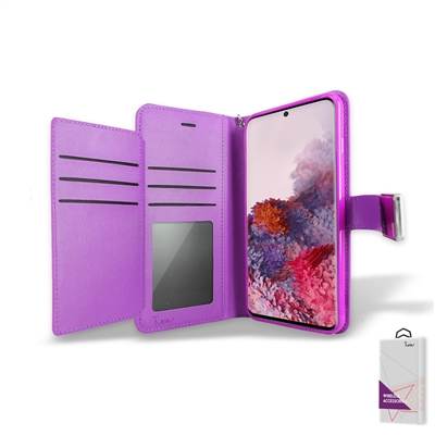 Samsung Galaxy S20 Double Wallet Folio Cover Case with Extra Card Slots WC05 Purple