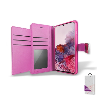 Samsung Galaxy S20 Plus Double Wallet Folio Cover Case with Extra Card Slots WC05 Pink