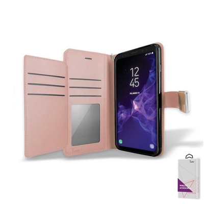 Samsung Galaxy S9 Plus / G965 Leather Double Wallet Cover Case WC05 Rose Gold