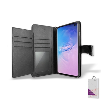 Samsung Galaxy S10 Plus Wallet Case Double Fold with Extra Card Slots Black
