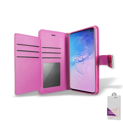 Samsung Galaxy S10 Plus Wallet Case Double Fold with Extra Card Slots Pink