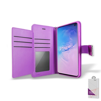 Samsung Galaxy S10 Plus Wallet Case Double Fold with Extra Card Slots Purple