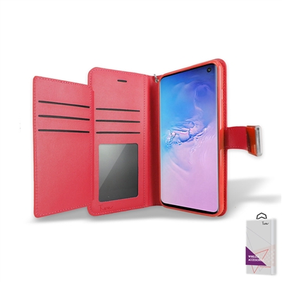 Samsung Galaxy S10 Plus Wallet Case Double Fold with Extra Card Slots Red
