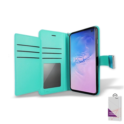 Samsung Galaxy S10 Plus Wallet Case Double Fold with Extra Card Slots Teal