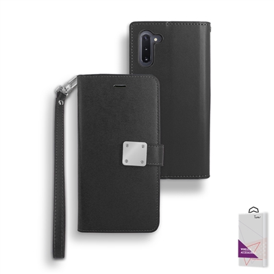 Samsung Galaxy Note 10 Double Wallet Folio Cover Case with Extra Card Slots WC05 Black