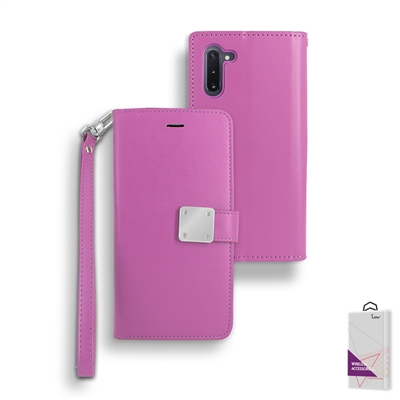 Samsung Galaxy Note 10 Double Wallet Folio Cover Case with Extra Card Slots WC05 Pink