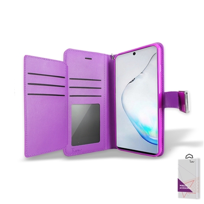 Samsung Galaxy Note 10 Double Wallet Folio Cover Case with Extra Card Slots WC05 Purple