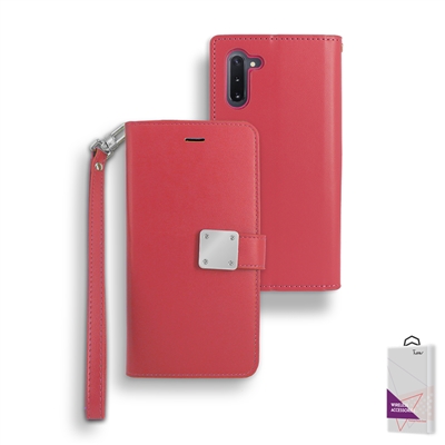 Samsung Galaxy Note 10 Double Wallet Folio Cover Case with Extra Card Slots WC05 Red