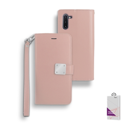 Samsung Galaxy Note 10 Double Wallet Folio Cover Case with Extra Card Slots WC05 Rose Gold
