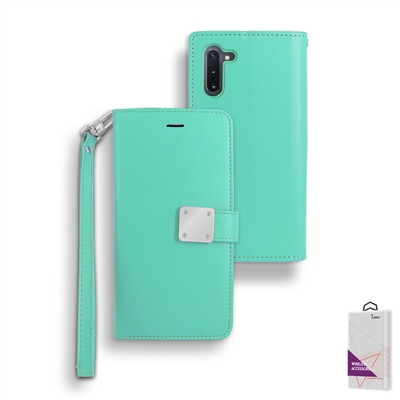 Samsung Galaxy Note 10 Double Wallet Folio Cover Case with Extra Card Slots WC05 Teal