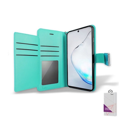 Samsung Galaxy Note 10 Plus Double Wallet Folio Cover Case with Extra Card Slots WC05 Teal