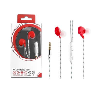 HF03-Red 3.5mm Deluxe Stereo Earbuds Headsfree Integrated Volume Control